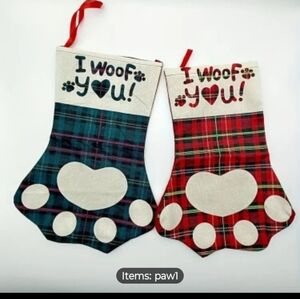 Plaid Dog Paw Stocking Set - Blue and Red